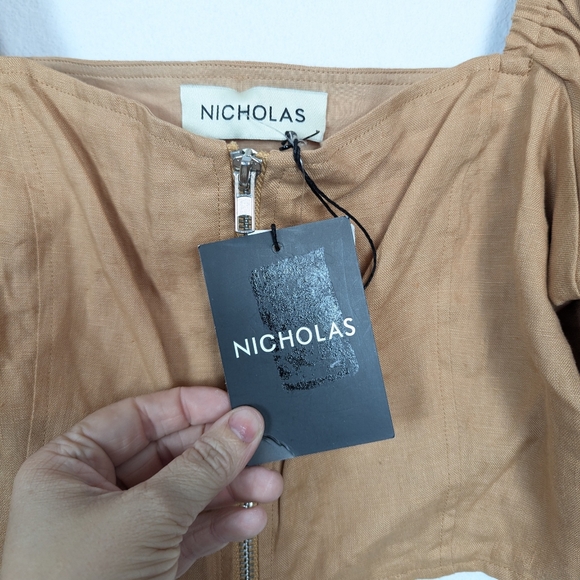 NWT Nicholas Twig Zip Front Linen Puff Sleeve Dawn Corset Top - Picture 6 of 7